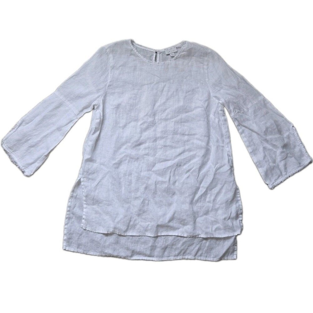 J.Jill Love Linen White 100% Linen Bell Sleeve Tunic Top Oversized Size M EUC